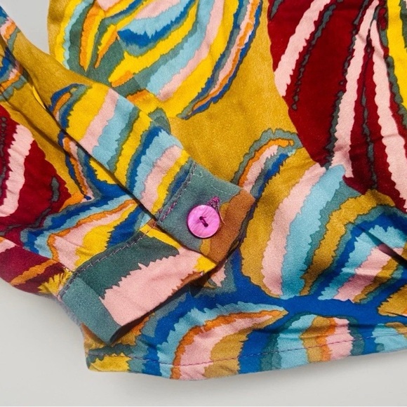 Haute Hippie Large Multicolor Floral Faux Wrap Long Sleeve Blouse Boho 70s - Picture 4 of 8